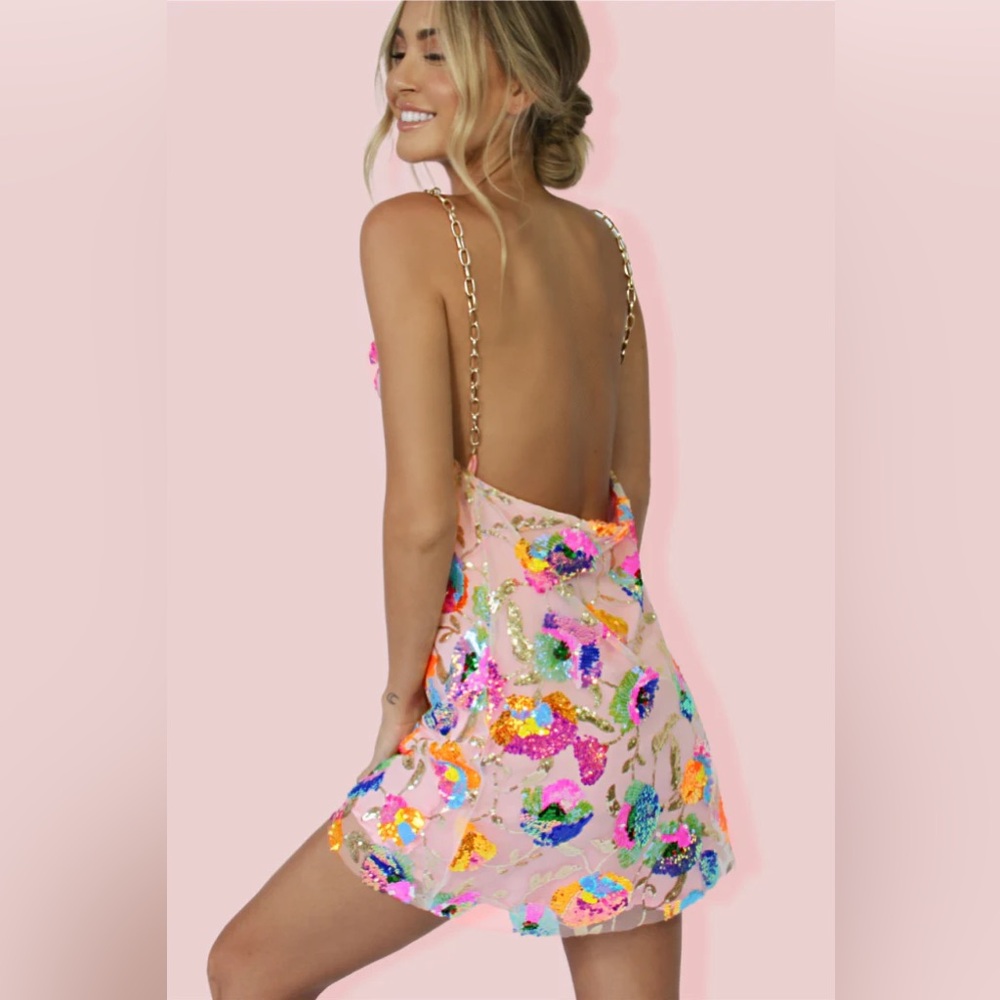 BNWT Sisters the Label Sequin Embellished Pink/Pastel Mini Dress